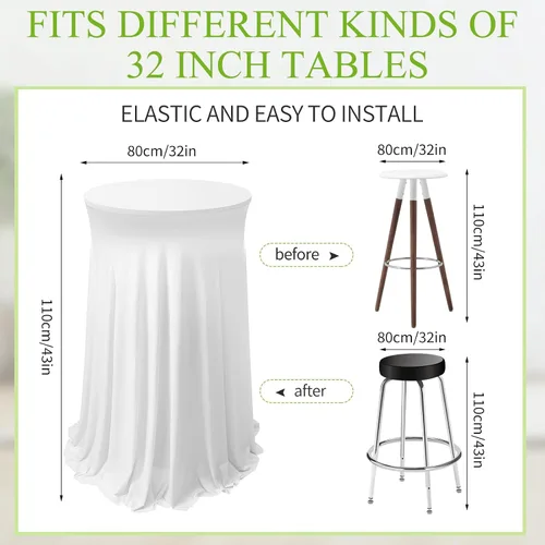 Vista 2 de Oudain 8 fundas para mesa de cóctel con banda de satén de 32 x 43 pulgadas, falda redonda de elastano para mesa de cóctel, mantel redondo