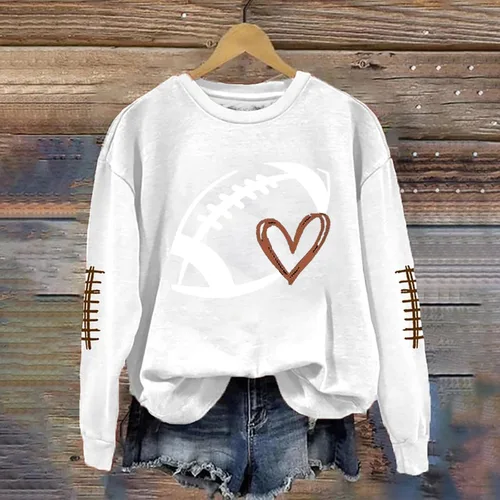 Vista 2 de Sudadera de fútbol para mujer, manga larga, cuello redondo, estampada, ajuste holgado, casual, a la moda, suéteres de otoño