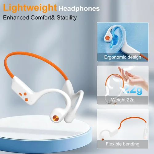 Vista 8 de Auriculares Bluetooth 6.0 de conducción ósea 2026, auriculares de oreja abierta con micrófono, carga tipo C, duración de la batería de 10 horas
