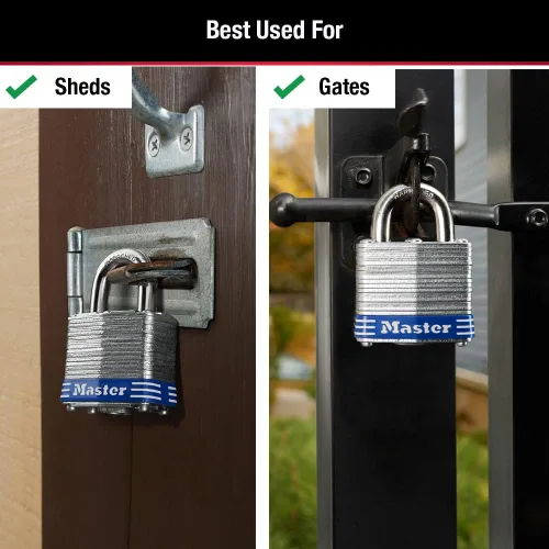 Vista 3 de Master Lock 3008D - Candado para exteriores con llave, paquete de 4 unidades, color plateado de 1-12 pulgadas