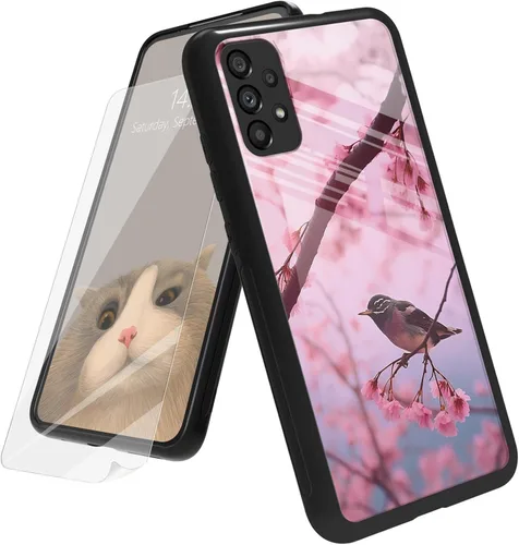 Vista 80 de Funda para Samsung Galaxy A12 5G con protector de pantalla, parte trasera de vidrio templado + TPU de silicona suave que absorbe los golpes