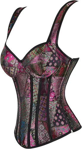 Vista 3 de Zhitunemi - Corsé con tirantes de hombro para mujer, sobre el busto, estilo Jacquard, gótico