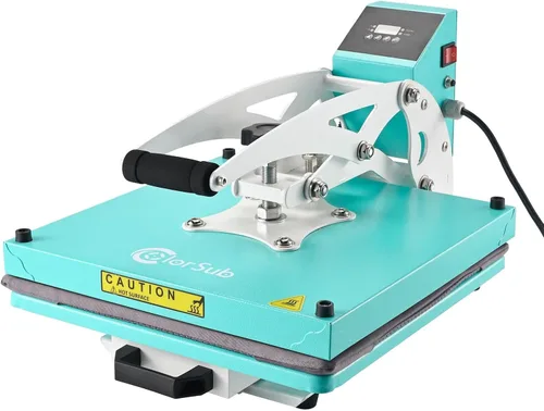 Vista 2 de ColorSub 15x15 Prensa Térmica para Camiseta con Cajón Deslizante, Máquina de Prensa Térmica para Sublimación, Azul Verde