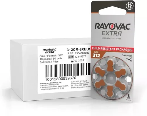 Vista 2 de Rayovac Baterías para audífonos extra avanzadas tamaño 312 (120 baterías) + llavero