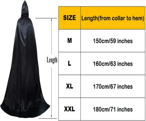 Vista 2 de Capa unisex de longitud completa con capucha para Halloween, juego de rol, disfraz de capa de 59-71 pulgadas