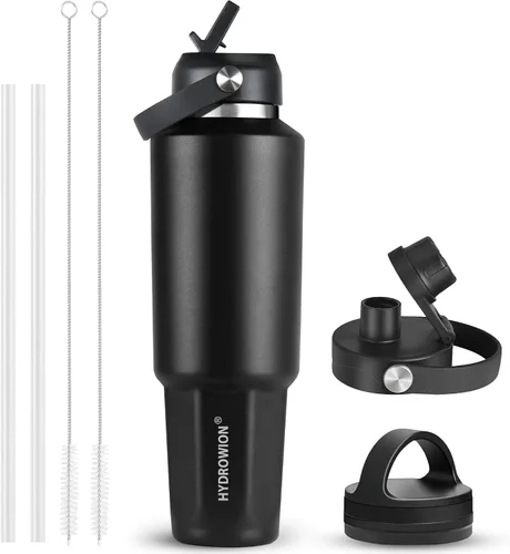 Vista 19 de HYDROWION Botella de agua aislada de 32 onzas, soporte para botella de agua para automóvil, botella de viaje aislada al vacío de doble pared