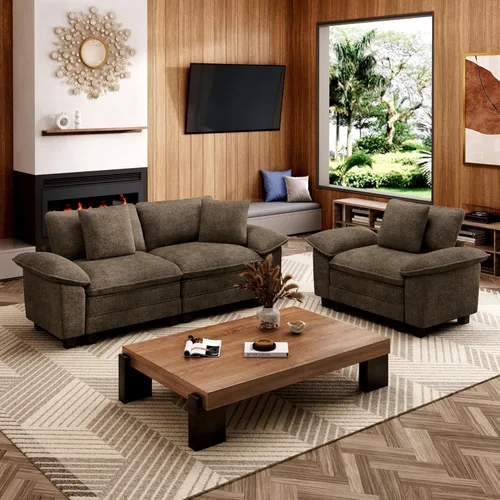 Vista 19 de Sofá Seccional Modular Individual de 53.5", Sillón de Pana Suave y Afelpada con Asiento Profundo Cómodo y Brazos Removibles para Sala de Estar