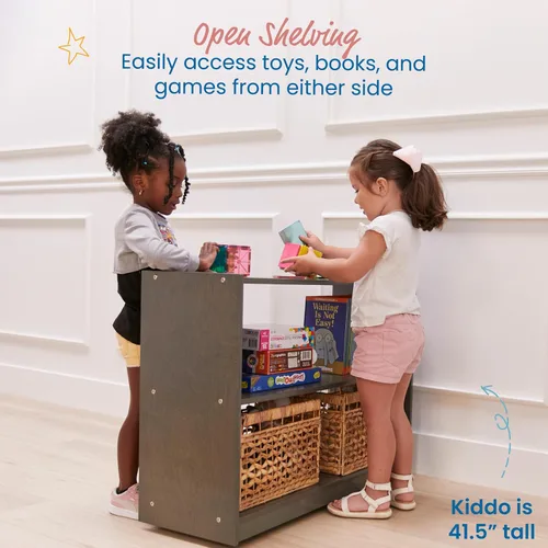 Vista 5 de ECR4Kids Gabinete de almacenamiento móvil de isla con 2 estantes, Muebles para aulas, Lavado gris