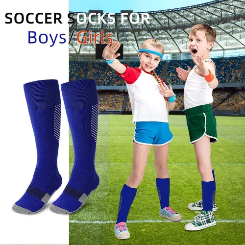 Vista 7 de Calcetines deportivos de fútbol para niños 2 pares de calcetines altos hasta la rodilla para niños y niñas talla de zapato 3-65 edades de 6-12 años