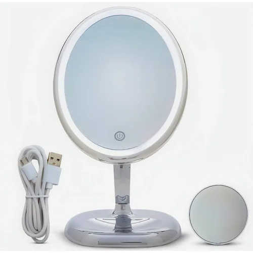 Vista 2 de Espejo de maquillaje personal ovalado con luces, espejo de aumento para mesa, espejo de maquillaje LED, espejo giratorio de viaje de 360 grados
