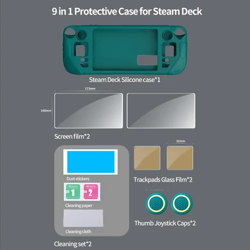 Vista 2 de IINE Steam Deck Protective Case 9 in 1 Full Protection,Soft Silicone Material Shockproof Case,Green