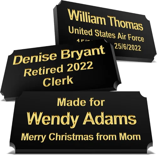 Vista 9 de Caramel Sweet Life Placas de nombre personalizadas, placa negra grabada con texto dorado, placas de trofeo grabadas, placa de nombre personalizada