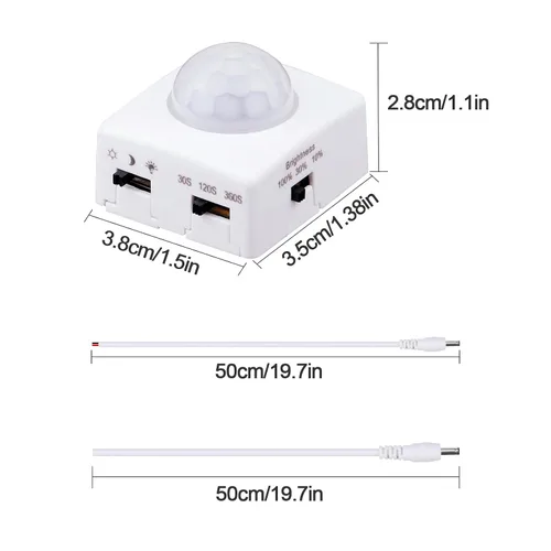 Vista 2 de GOMING Interruptor de sensor activado por movimiento humano PIR regulable de 5 V, 12 V, 24 V, 3 modos de iluminación, 3 modos de apagado, 3 modos
