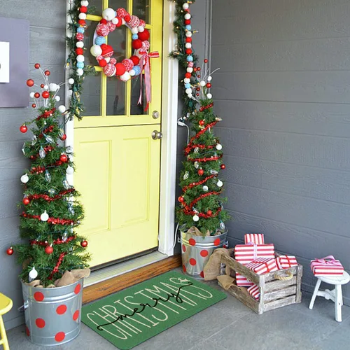 Vista 2 de Roszwtit Felpudo de Puerta Feliz Navidad 30 X 17 Pulgadas Felpudo Verde Navideño Interior Exterior Entrada Alfombra Antideslizante Decoración