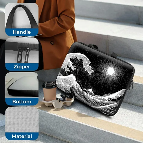 Vista 5 de Funda para laptop con asa de 10 pulgadas, impermeable, diseño de onda, compatible con MacBook Air, Pro, HP, Dell, Lenovo, ASUS