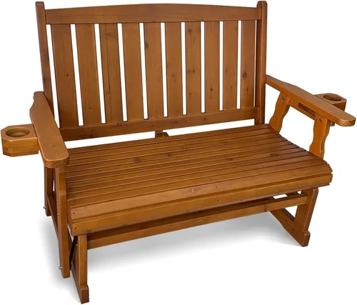 Vista 12 de Fortune Candy Planeador de madera para patio para una persona, con respaldo alto y asiento contorneado profundo, madera de abeto maciza, resistente