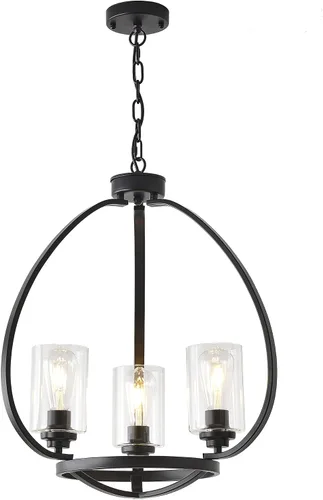 Vista 8 de XILICON Lámparas de Comedor Sobre Mesa, Lámpara de Araña de Granja Negra de 3 Luces, Lámpara Colgante Lineal Industrial Negra, Luces Colgantes