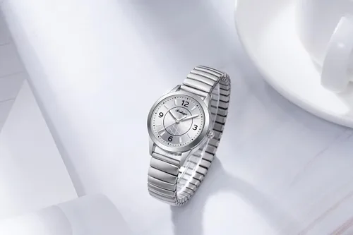 Vista 7 de BOSHIYA Relojes para mujer Easy Reader de 1.181 in de acero inoxidable con banda de expansión plateada dorada para mujer, reloj de pulsera pequeño