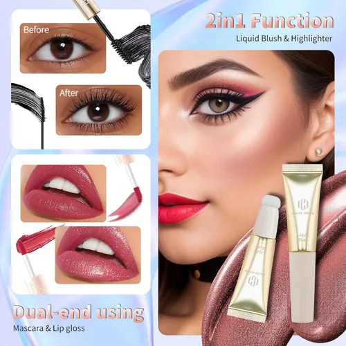 Vista 3 de Color Nymph Kit de maquillaje para mujeres, niñas, principiantes, todo en uno, con bolsa de lentejuelas, paleta de sombra de ojos de 9