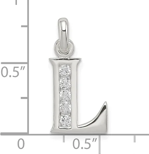 Vista 4 de Collar con dije de plata de ley 925 circonita cúbica blanca letra L monograma nombre inicial joyería fina para mujer regalos para ella Plata