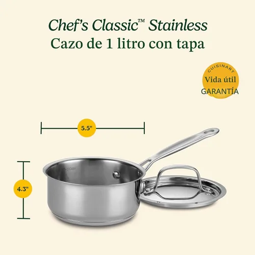 Vista 3 de Cuisinart Cacerola de 1 cuarto de galón con tapa, colección clásica de utensilios de cocina de acero inoxidable, 719-14