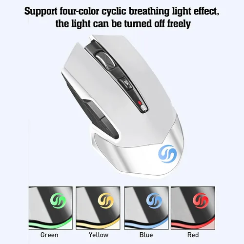 Vista 6 de VEGCOO Mouse inalámbrico, mouse recargable C31, mouse mecánico silencioso para computadora con luz de pista inteligente, receptor USB 2.4G, 3