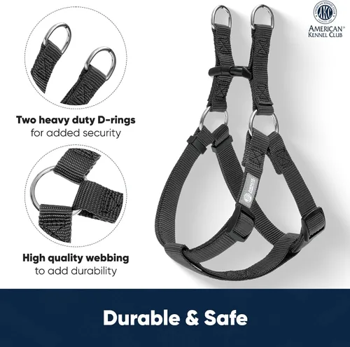 Vista 2 de AKC Step-in - Arnés para perro, chaleco ajustable de color sólido con anillos en D dobles, ajuste cómodo sin tirones para perros pequeños, medianos