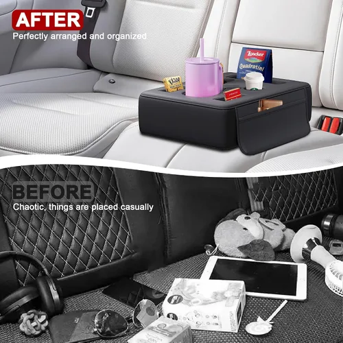 Vista 7 de Portavasos de auto mejorado 2026, 8 en 1, soporte para tazas de asiento trasero para automóvil, organizador de asiento trasero de cuero sintético