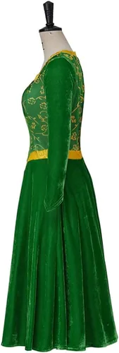 Vista 4 de Willyacos Disfraz de princesa para mujer, vestido de cosplay de terciopelo verde, traje de Halloween