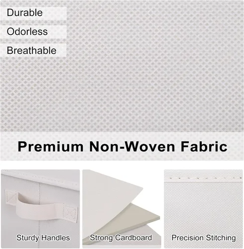 Vista 4 de WUIKE Cestas de almacenamiento para estantes, contenedores de almacenamiento de tela con asas, cesta plegable para estantes organizadores y Beige