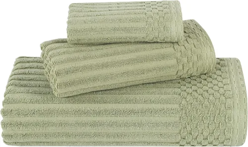 Vista 129 de Superior Juego de 6 toallas de algodón sólido y acanalado, toallas de cara de 13 x 13 pulgadas, toallas de mano de 16 x 28 pulgadas, toallas de baño