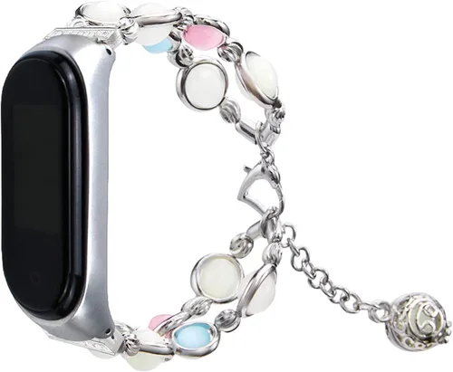Vista 10 de Mi Band 7 - Correa de repuesto para mujer, hecha a mano con perlas luminosas, ajustable, de metal, con cuentas elásticas, compatible con Mi Band 7