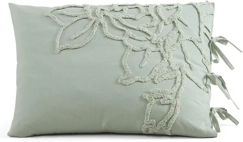 Vista 8 de Peri Home Juego de edredón y fundas de almohada de 3 piezas, 100% algodón, color verde chenilla rosa, matrimonial/queen