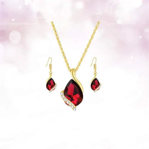 Vista 4 de ZINSBEDI - Juego de collar y pendientes para mujer y niña, chapado en oro, collar de cristal