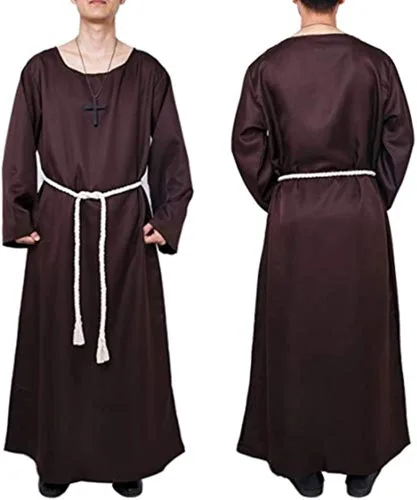 Vista 4 de Monk Robe Costume Renaissance Priest Medieval Costume Hooded Friar Cloak Cosplay Costume Cowl Robe Fancy Dress for Halloween