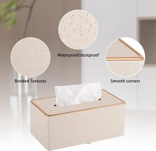 Vista 4 de Soporte para Caja de Pañuelos de Cuero de Moda, Funda Rectangular para Caja de Pañuelos para Tocador de Baño, Mesita de Noche, Caja de Servilletas