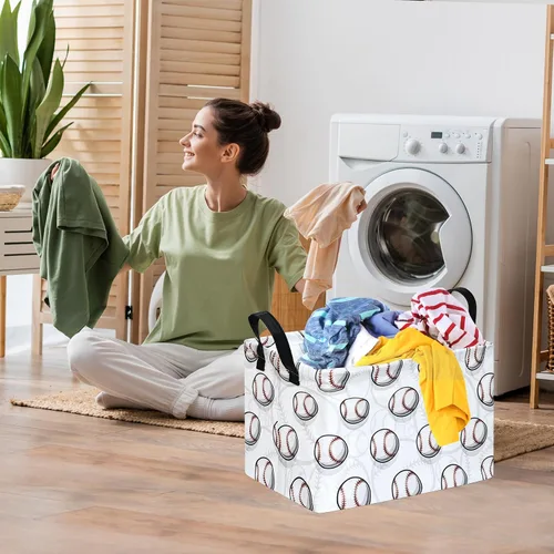 Vista 3 de Cesta de almacenamiento vacía para niños, organizador de almacenamiento impermeable de béisbol, cestas plegables con asas para mujeres, cesta