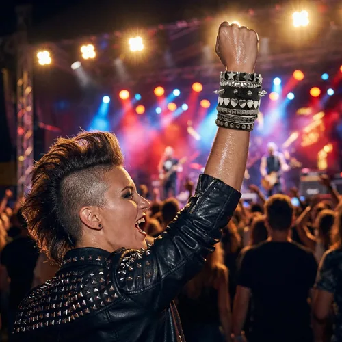 Vista 3 de 5 pulseras punk con tachuelas para mujeres y hombres, pulseras de remaches de metal de estilo alternativo de rock, juego de joyería hip hop