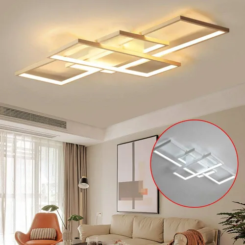 Vista 2 de OUKANING Lámpara de techo LED moderna de 43 pulgadas, lámpara geométrica de montaje empotrado, lámpara de 3 colores con control remoto, lámpara