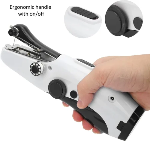 Vista 3 de Yosoo Máquina de coser portátil de mano, mini máquina de coser eléctrica de doble aguja, para hacer manualidades u objetos pequeños en la vida Negro