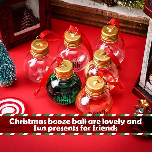 Vista 5 de Sosation 24 bolas de bebida de Navidad rellenables con cintas rojas y calcomanías de plástico transparente colgante para árbol de Navidad, bola