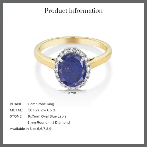 Vista 58 de Gem Stone King Anillo de compromiso ovalado de oro amarillo de 10 quilates con piedra natal y halo de diamantes Ovalado de 0.354 x 0.276 in