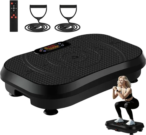 Vista 9 de SoftGym Vibration Plate Exercise Machine for Lymphatic Drainage Weight Loss,120 Speed Levels Vibrating Platform with Resistance Bands,Full-Body