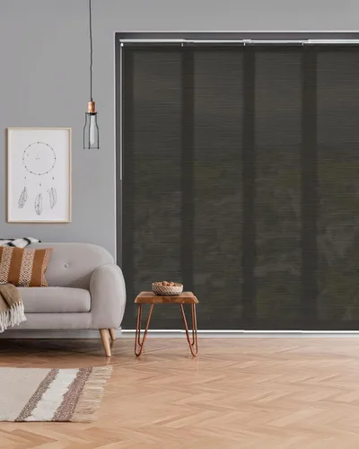 Vista 11 de GoDear Design Cordless Adjustable Sliding Panel Track Vertical Blinds, 45.8"- 86" W x 96" H, Patio Sliding Door Blinds, Brown Trimmable Fabric Panel