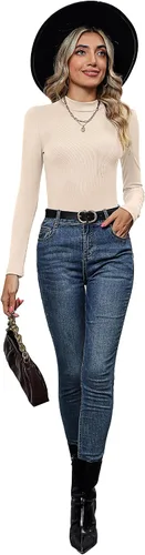 Vista 7 de Xaatren Paquete de 3 camisas de cuello alto falso para mujer, manga larga, ajustadas, elásticas, básicas, ligeras, bustier