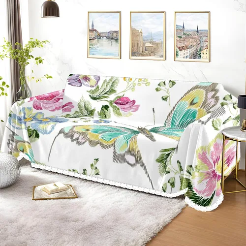 Vista 3 de Funda de sofá con estampado de flores y mariposas, fundas para sofá, fundas para sillón, funda resistente a las manchas, protector universal