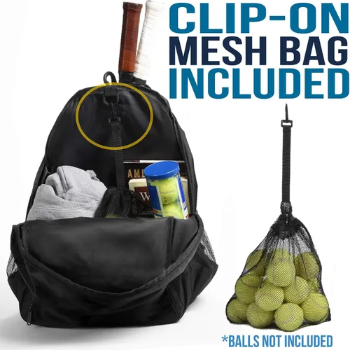 Vista 3 de Athletico Mochila de tenis Premier – Bolsa de tenis con capacidad para 2 raquetas en compartimento acolchado Compartimento ventilado separado