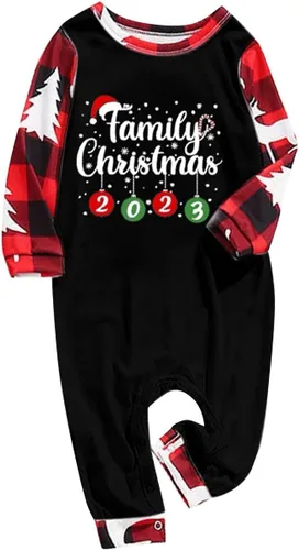 Vista 5 de Pijamas de Navidad a juego para la familia, pijamas clásicos de Navidad a cuadros rojos, divertidos pijamas lindos conjuntos de ropa de dormir