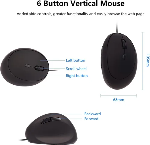 Vista 7 de Ratón óptico ergonómico vertical con cable USB para computadora/portátil/PC/computadora de escritorio/Mac/oficina/escritorio, mejor para manos