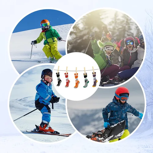 Vista 6 de HGRTYXS Calcetines de esquí para niños, calcetines de snowboard cálidos y gruesos para invierno, calcetines térmicos para niños y niñas, esquí